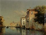 Canal Canvas Paintings - A Gondola on a Venetian Canal